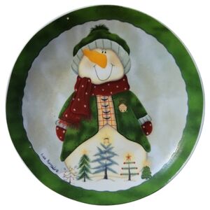 HOST PICK 😀 Vtg LRI Holiday Ceramic Salad Dessert Plate Snowman Lisa Kennedy